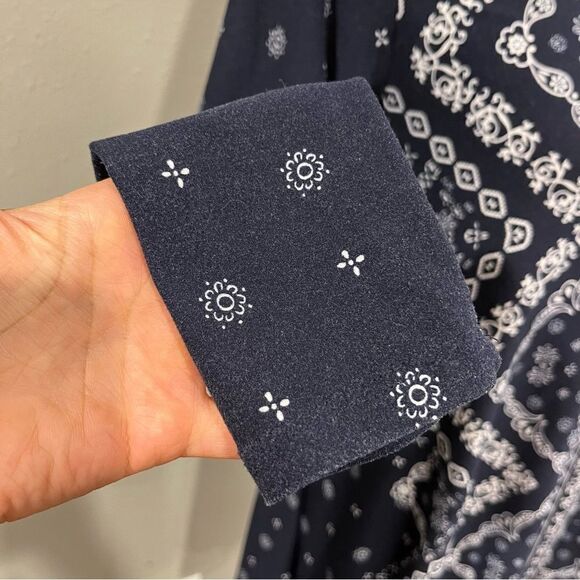 Geometrical floral print long sleeve navy tunic / mini dress - Picture 3 of 11